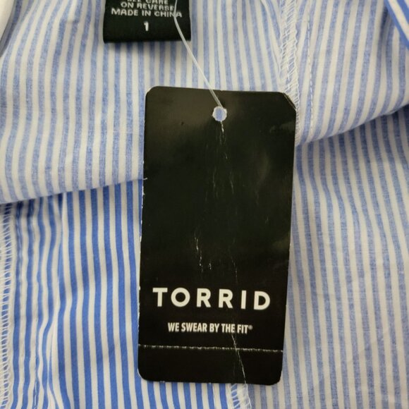 Torrid Womens Halter Top Sz 1 (14/16) Corset Style Lace Up Blue White Pin Stripe - Picture 4 of 11